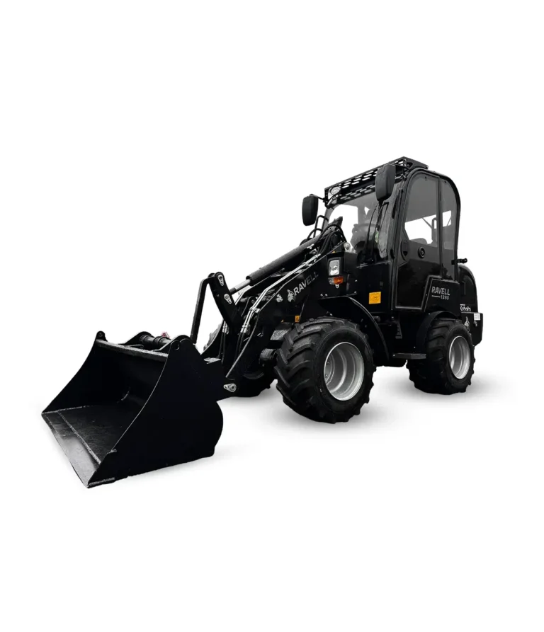 Svart Ravell 1280 hjullastare 2.5 ton utrustad med driftsäker Kubota-motor