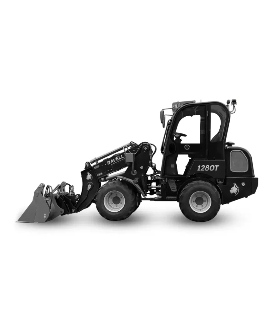 Svart Ravell 1280T teleskoplastare med driftsäker Kubota-motor