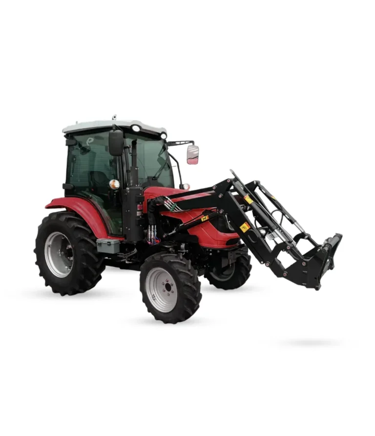 Röd Euro-Farmer 2054 traktor 50 hk utrustad med frontlastare