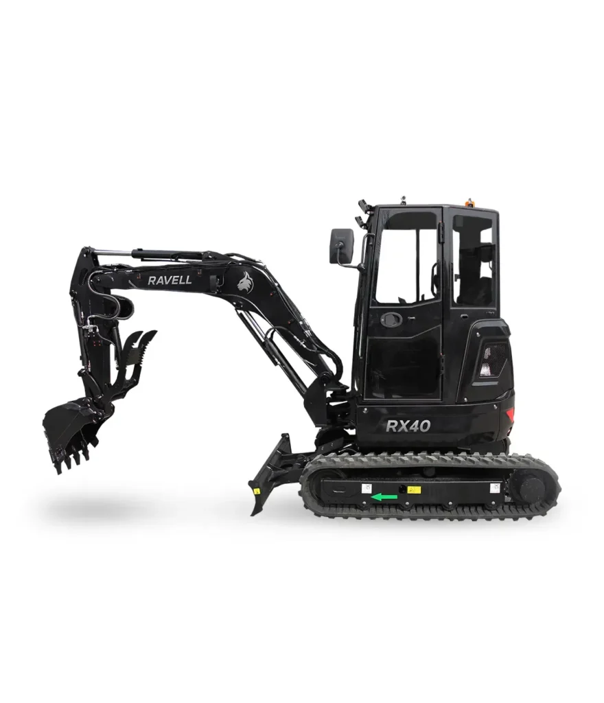 Svart och grå Ravell RX40 grävmaskin 3.8 ton med hytt