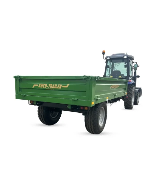 Grön tippvagn 5 ton utrustad med hydraulisk tipp och bromsar