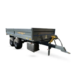 Grå tippvagn 8 ton dropside med fällbara lämmar