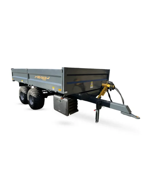 Grå tippvagn 8 ton dropside med fällbara lämmar