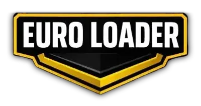 Blå och gul Euroloader logotyp för maskiner och tillbehör